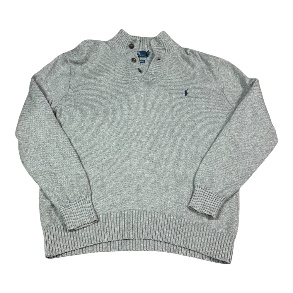Vintage Polo Ralph Lauren‎ Henley Gray Pullover Sweater Men's XXL (Fits XL) FLAW